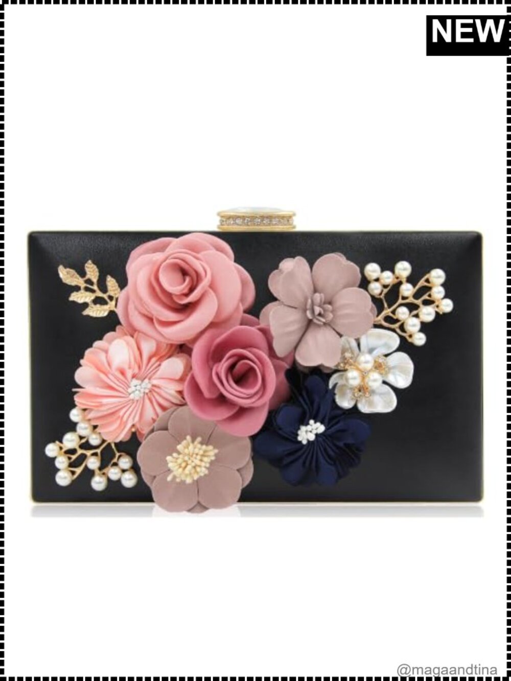 Floral Clutch Evening Bag Faux Leather Wedding Party Purse